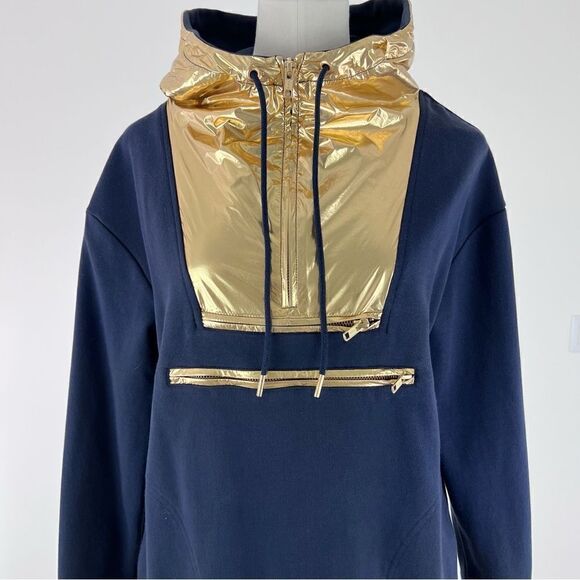 J.Crew Navy Blue Pullover Hoodie Anorak + Metallic Gold Hood - Picture 4 of 12